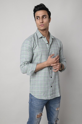 Tanip Men Checkered Casual Light Green Shirt