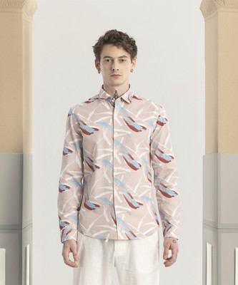Snitch Men Printed Casual Pink Shirt