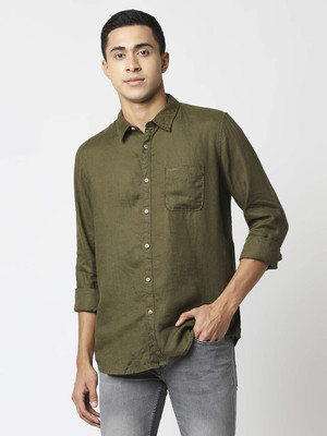 Pepe Jeans Men Solid Casual Green Shirt