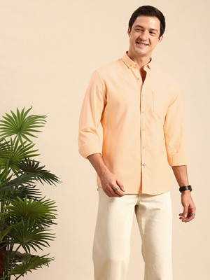 Mast & Harbour Men Solid Casual Orange Shirt
