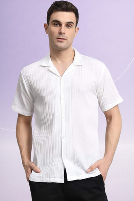 A Dearise Trend Men Self Design, Solid Casual White Shirt