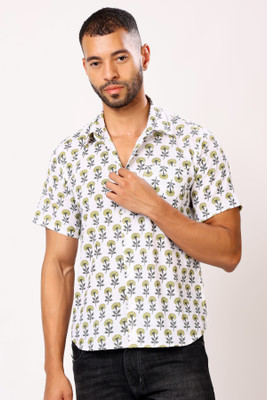 Jostory Men Printed Casual White Shirt