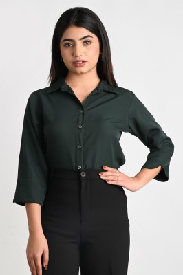 The Trending Company Women Solid Casual Dark Green Shirt