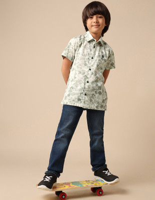 U.S. POLO ASSN. Boys Printed Casual Green, Beige Shirt