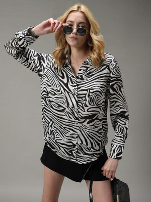 OUTZIDR Women Printed Casual Black Shirt