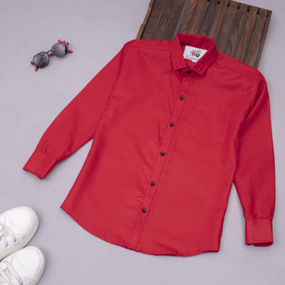 THELAZZOLICA Boys Solid Casual Red Shirt