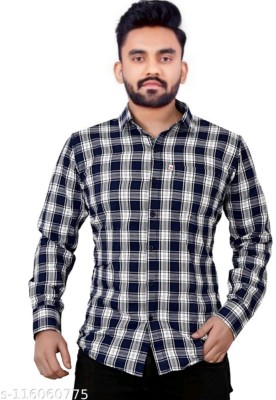 Marc Laurent Men Checkered Formal White, Blue Shirt