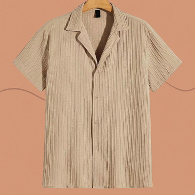 Looksky Men Self Design Casual Cream Shirt