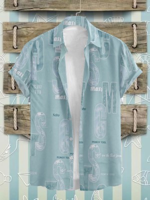 flying queen Men Printed Casual Light Blue, White Shirt