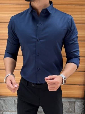 Sam Unique Man Men Solid Casual Dark Blue Shirt