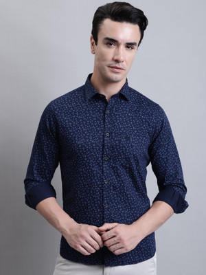 CANTABIL Men Printed Casual Dark Blue Shirt