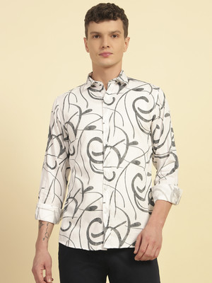 CANTABIL Men Printed Casual Grey, White Shirt