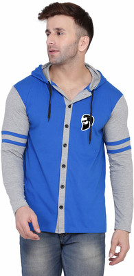 GEUM Men Self Design Casual Grey, Blue Shirt