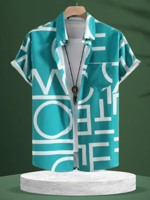 cottonkurtis Men Printed Casual Light Blue, White Shirt