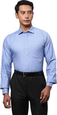 PARK AVENUE Men Checkered Formal Blue Shirt