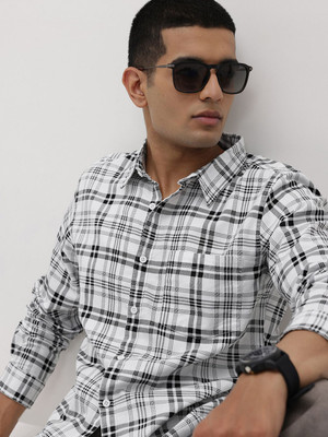 Roadster Men Checkered Casual White Shirt
