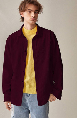 MOXTE Men Self Design Casual Maroon Shirt