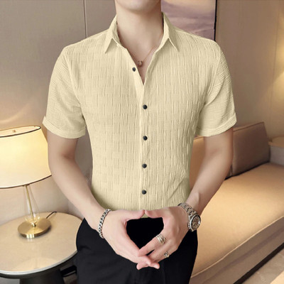 KALP CRAZE Men Self Design Casual Beige Shirt