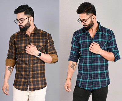FUBAR Men Checkered Casual Multicolor Shirt(Pack of 2)