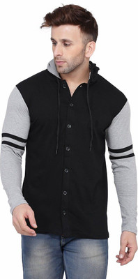 Lawful Casual Men Color Block Casual Black, Grey Shirt
