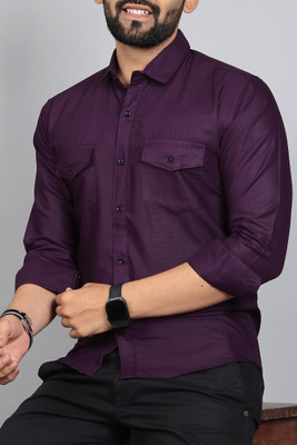 METRONAUT Men Solid Casual Purple Shirt