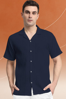 A Dearise Trend Men Self Design Casual Dark Blue Shirt