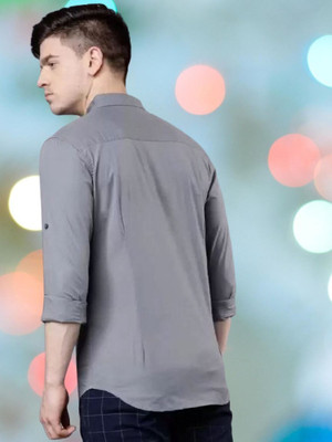 Stellalifestyle Men Solid Casual Grey Shirt