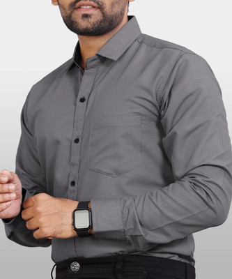 VeBNoR Men Solid Formal Grey Shirt