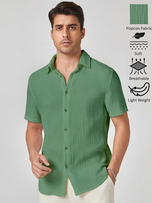 Webric Men Self Design Casual Light Green Shirt