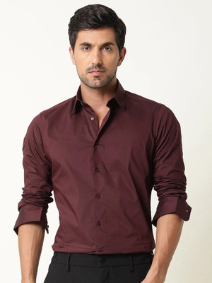 RARE RABBIT Men Solid Formal Maroon Shirt