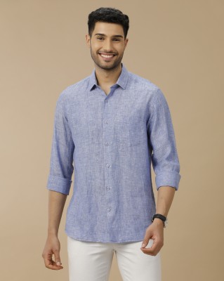 Linen Club Men Self Design Casual Blue Shirt