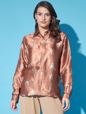 FUNDAY FASHION Women Printed Casual Brown Shirt