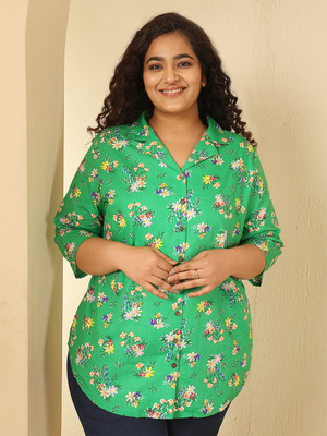 Amydus Women Printed Casual Green Shirt