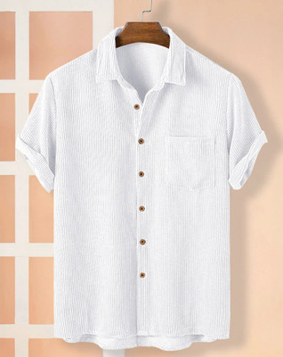 EyeBogler Men Self Design Casual White Shirt