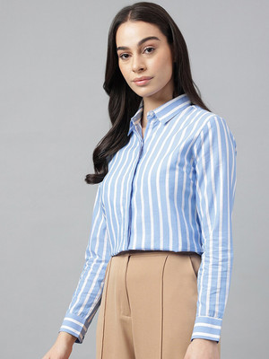 Hancock Women Striped Formal Blue, White Shirt
