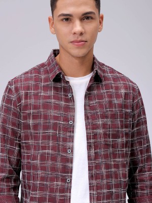 The Indian Garage Co. Men Checkered Casual Maroon Shirt