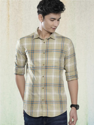 BURRMELLOW Men Striped Casual Beige Shirt