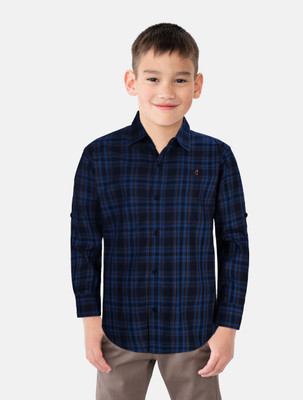 GINI & JONY Boys Checkered Casual Dark Blue Shirt