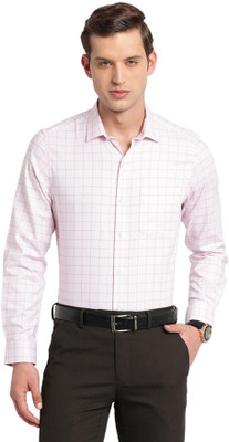 TURTLE Men Checkered Formal Pink Shirt