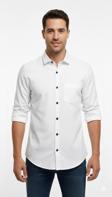 Kunashk creations Men Solid Casual White Shirt