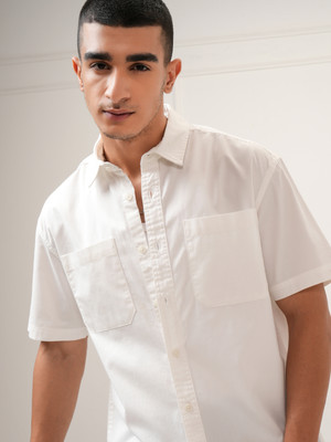 HIGHLANDER Men Self Design Casual White Shirt