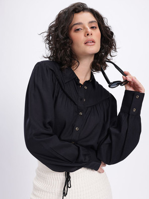 Glitchez Women Solid Casual Black Shirt