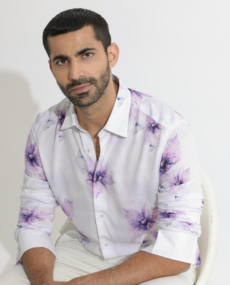 RARE RABBIT Men Printed Casual White Shirt