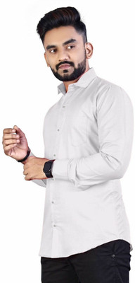 KR24ENTERPRISE Men Self Design Casual White Shirt