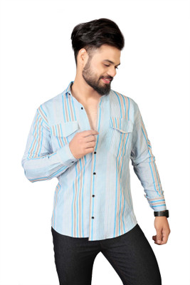 JANAKI ENTERPRISE Men Printed Casual Beige, Light Blue, White Shirt