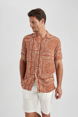 defacto Men Printed Beach Wear Khaki Shirt