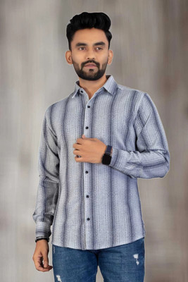 Manav Creation Men Striped Formal Grey Shirt