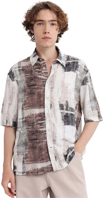 RARE RABBIT Men Printed Casual Beige Shirt