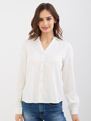 Spykar Women Solid Casual White Shirt