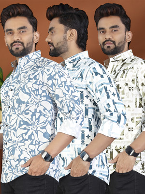 METRONAUT Men Printed Casual Multicolor Shirt(Pack of 3)